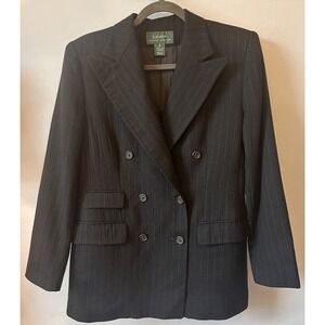 Vintage Women's Ralph Lauren Blazer Double Breasted 100% Wool Black Pin Stripe 8
